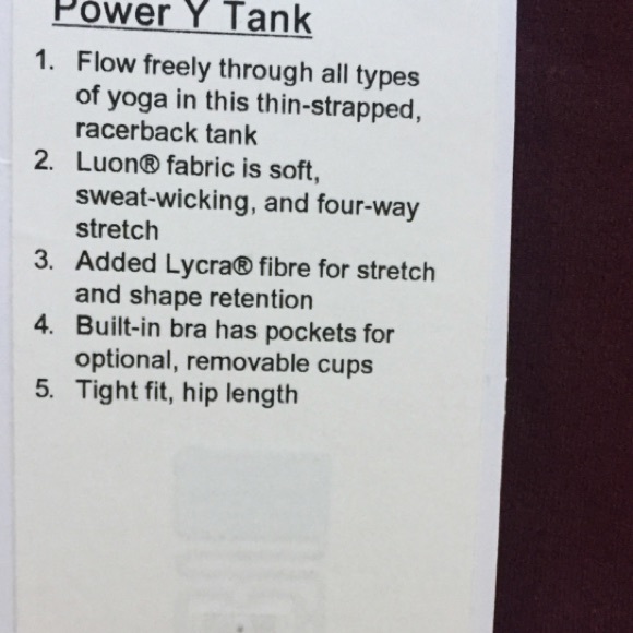 NWT BRDR MAROON LULULEMON POWER Y TANK - - Size 8 - Picture 6 of 8